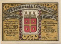Nieheim - Vorschuss-Verein eGmuH - 19.11.1921 - 1.3.1922 - 2 Mark