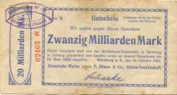 Nienburg - Chemische Werke, vormals P. Römer & Co AG - 26.10.1923 - 15.11.1923 - 20 Milliarden Mark