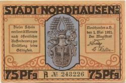 Nordhausen - Stadt - 1.5.1921 - 75 Pfennig