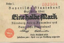 Nürnberg - Bayerische Staatsbank - 15.11.1918 - 1.4.1919 - 1/2 Mark