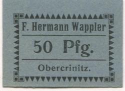 Obercrinitz (heute: Crinitzberg) - Wappler, F. Hermann, Gemischtwaren, Spitzenfabrikate - -- - 50 Pfennig 