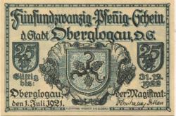 Oberglogau (heute: PL-Glogowek) - Stadt - 1.7.1921 - 31.12.1922 - 25 Pfennig 