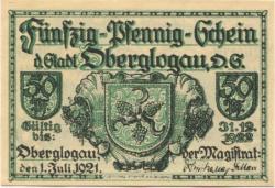 Oberglogau (heute: PL-Glogowek) - Stadt - 1.7.1921 - 31.12.1922 - 50 Pfennig 