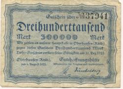 Oberhausen - Gutehoffnungshütte, Aktienverein für Bergbau und Hüttenbetrieb - 1.8.1923 - 31.12.1923 - 300000 Mark 
