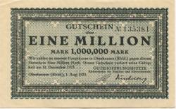 Oberhausen - Gutehoffnungshütte, Aktienverein für Bergbau und Hüttenbetrieb - 1.8.1923 - 31.12.1923 - 1 Million Mark 