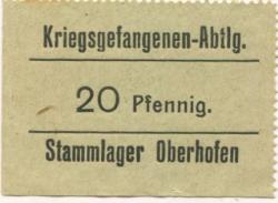 Oberhofen (heute: F-Oberhoffen) - Kriegsgefangenen-Abteilung Stammlager - -- - 20 Pfennig