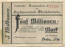 (Ober)Lahnstein - Stadt - August 1923 - 5 Millionen Mark