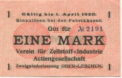 Ober-Leschen (heute: PL-Leszno Górne) - Verein für Zellstoff-Industrie AG, Zweigniederlassung Ober-Leschen - - 1.4.1920 - 1 Mark