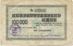 Oberlungwitz - Girokasse - 2.8.1923 - 100000 Mark