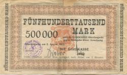 Oberlungwitz - Girokasse - 2.8.1923 - 500000 Mark