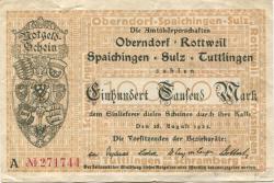 Oberndorf, Rottweil, Spaichingen, Sulz, Tuttlingen - Amtskörperschaften - 28.8.1923 - 100000 Mark