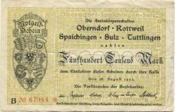 Oberndorf, Rottweil, Spaichingen, Sulz, Tuttlingen - Amtskörperschaften - 28.8.1923 - 500000 Mark
