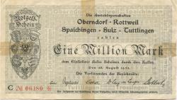 Oberndorf, Rottweil, Spaichingen, Sulz, Tuttlingen - Amtskörperschaften - 28.8.1923 - 1 Million Mark