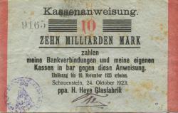 Obernkirchen-Schauenstein - Heye, H., Glasfabrik - 24.10.1923 - 10 Milliarden Mark