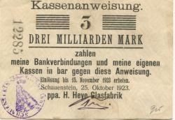Obernkirchen-Schauenstein - Heye, H., Glasfabrik - 25.10.1923 - 15.11.1923 - 3 Milliarden Mark