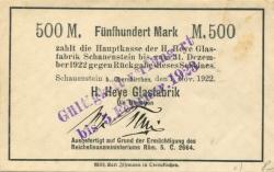 Obernkirchen-Schauenstein - Heye, H., Glasfabrik - 1.11.1922 - 5.2.1923 - 500 Mark
