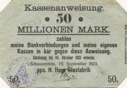 Obernkirchen-Schauenstein - Heye, H., Glasfabrik - 19.9.1923 - 50 Millionen Mark