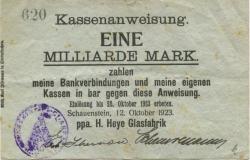 Obernkirchen-Schauenstein - Heye, H., Glasfabrik - 12.10.1923 - 1 Milliarde Mark