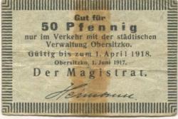 Obersitzko (heute: PL-Obrzycko) - Stadt - 1.6.1917 - 1.4.1918 - 50 Pfennig 