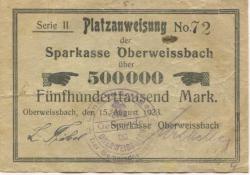 Oberweißbach (heute: Schwarzatal) - Sparkasse - 15.8.1923 - 500000 Mark