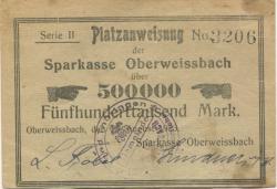 Oberweißbach (heute: Schwarzatal) - Sparkasse - 15.8.1923 - 500000 Mark