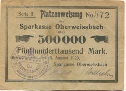 Oberweißbach (heute: Schwarzatal) - Sparkasse - 15.8.1923 - 500000 Mark