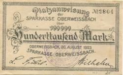 Oberweißbach (heute: Schwarzatal) - Sparkasse - 20.8.1923 - 100000 Mark