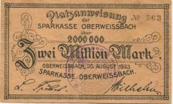Oberweißbach (heute: Schwarzatal) - Sparkasse - 20.8.1923 - 2 Millionen Mark