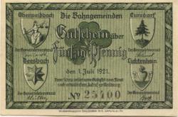 Oberweißbach, Cursdorf, Deesbach und Lichtenhain (heute: Schwarzatal) - Gemeinden - 1.7.1921 - 50 Pfennig
