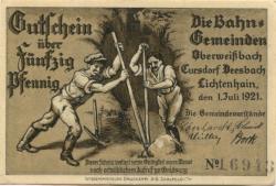 Oberweißbach, Cursdorf, Deesbach und Lichtenhain (heute: Schwarzatal) - Gemeinden - 1.7.1921 - 50 Pfennig