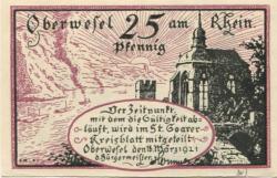 Oberwesel - Stadt - 18.3.1921 - 25 Pfennig