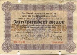 Oels (heute: PL-Olesnica) - Kreis und Stadt - 5.10.1922 - 500 Mark