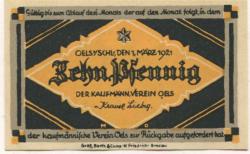Oels (heute: PL-Olesnica) - Kaufmännischer Verein - 1.3.1921 - 10 Pfennig 