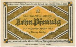 Oels (heute: PL-Olesnica) - Kaufmännischer Verein - 1.3.1921 - 10 Pfennig
