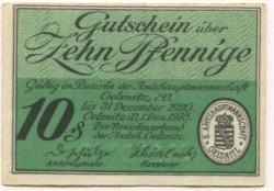 Oelsnitz - Amtshauptmannschaft - 1.12.1918 - 31.12.1920 - 10 Pfennig