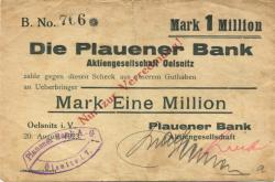 Oelsnitz - Plauener Bank AG - 20.8.1923 - 1 Million Mark