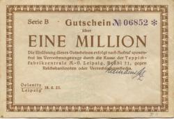 Oelsnitz und Leipzig - Patz, Hermann, Teppichfabrik - 18.8.1923 - 1 Million Mark