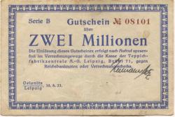 Oelsnitz und Leipzig - Patz, Hermann, Teppichfabrik - 18.8.1923 - 2 Millionen Mark