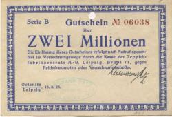 Oelsnitz und Leipzig - Patz, Hermann, Teppichfabrik - 18.8.1923 - 2 Millionen Mark