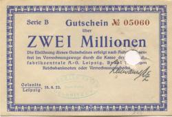 Oelsnitz und Leipzig - Patz, Hermann, Teppichfabrik - 18.8.1923 - 2 Millionen Mark