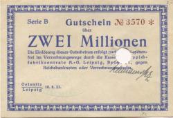Oelsnitz und Leipzig - Patz, Hermann, Teppichfabrik - 18.8.1923 - 2 Millionen Mark