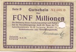 Oelsnitz und Leipzig - Patz, Hermann, Teppichfabrik - 18.8.1923 - 5 Millionen Mark