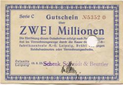 Oelsnitz und Leipzig - Schenk, Schmidt & Beuttler - 18.8.1923 - 2 Millionen Mark