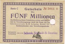 Oelsnitz und Leipzig - Schenk, Schmidt & Beuttler - 18.8.1923 - 5 Millionen Mark