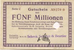 Oelsnitz und Leipzig - Schenk, Schmidt & Beuttler - 18.8.1923 - 5 Millionen Mark