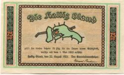 Oland (Hallig) (heute: Langeneß) - Gemeinde - 22.8.1921 - 1.5.1922 - 75 Pfennig