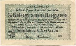 Oldenburg - Staatsbank - 26.10.1923 - 1.4.1927 - 1/2 kg Roggen