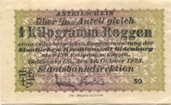 Oldenburg - Staatsbank - 26.10.1923 - 1.4.1927 - 1 kg Roggen