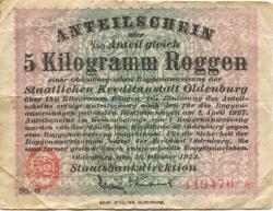 Oldenburg - Staatsbank - 26.10.1923 - 1.4.1927 - 5 kg Roggen
