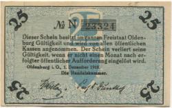 Oldenburg - Handelskammer, Moslestr. 4 - 1.12.1918 - 25 Pfennig